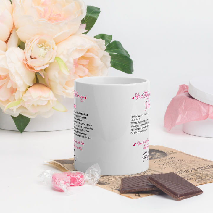Rebloom Music - 'First Thing In The Morning' White glossy mug
