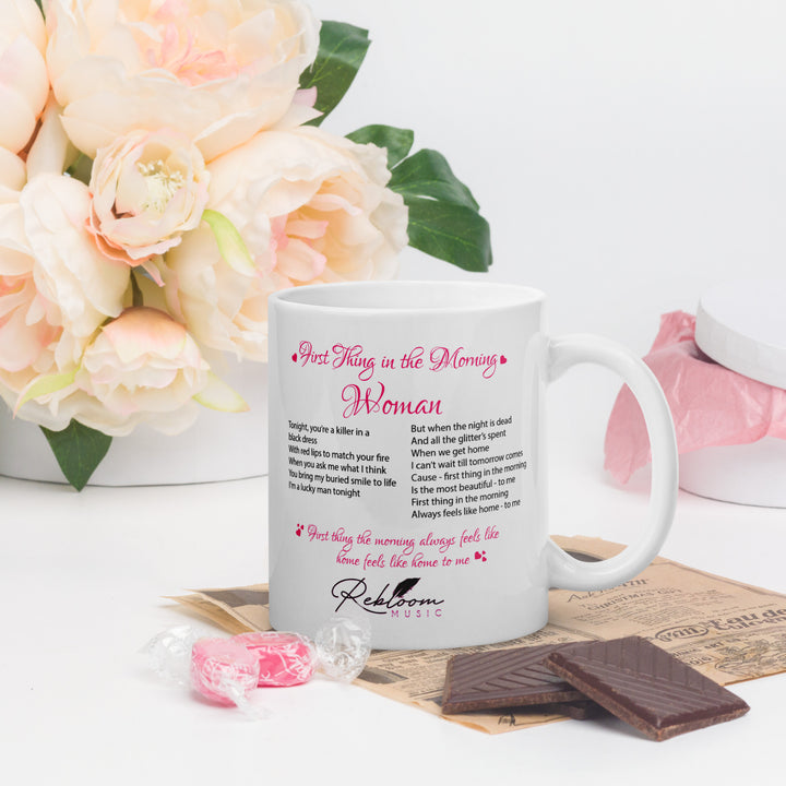 Rebloom Music - 'First Thing In The Morning' White glossy mug
