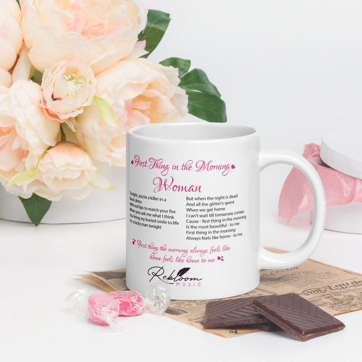 Rebloom Music - 'First Thing In The Morning' White glossy mug