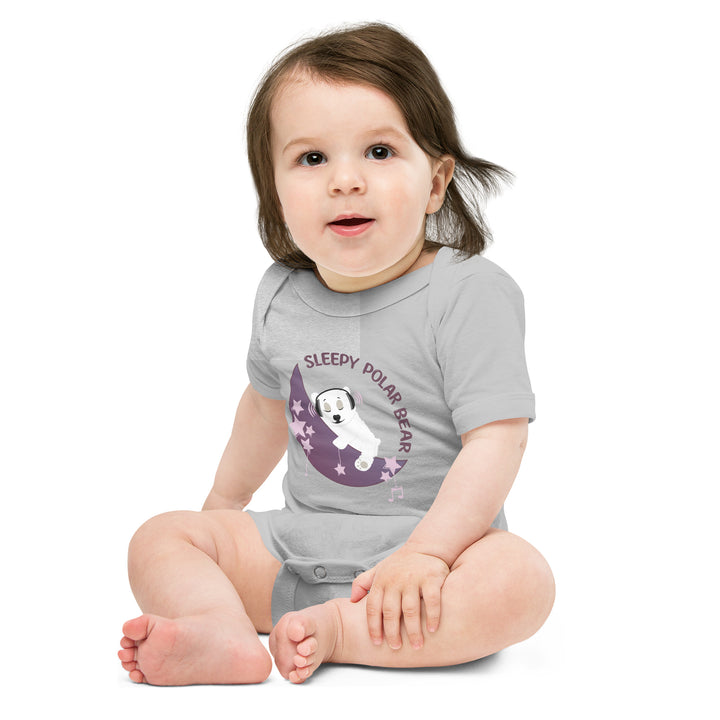 Sleepy Polar Bear - Baby short sleeve one piece (Pink Moon)