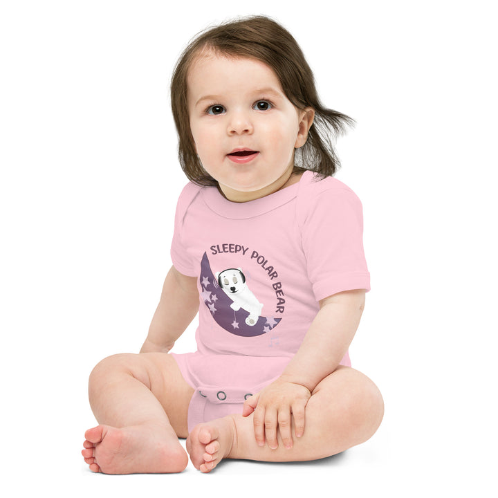 Sleepy Polar Bear - Baby short sleeve one piece (Pink Moon)