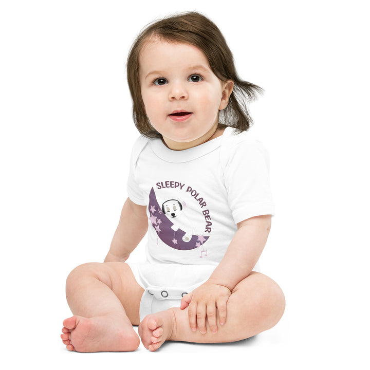 Sleepy Polar Bear - Baby short sleeve one piece (Pink Moon)