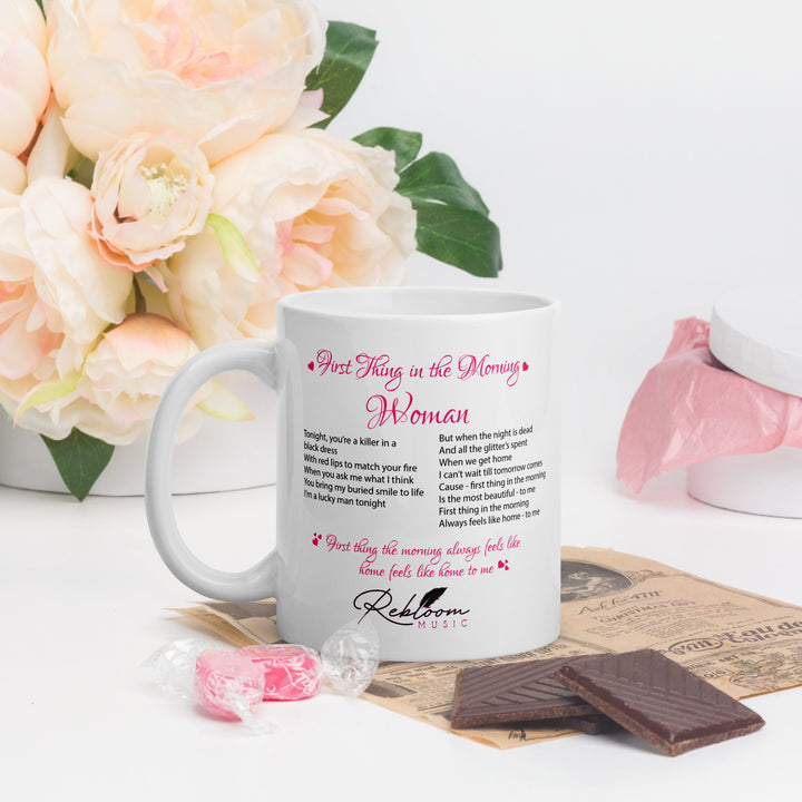 Rebloom Music - 'First Thing In The Morning' White glossy mug