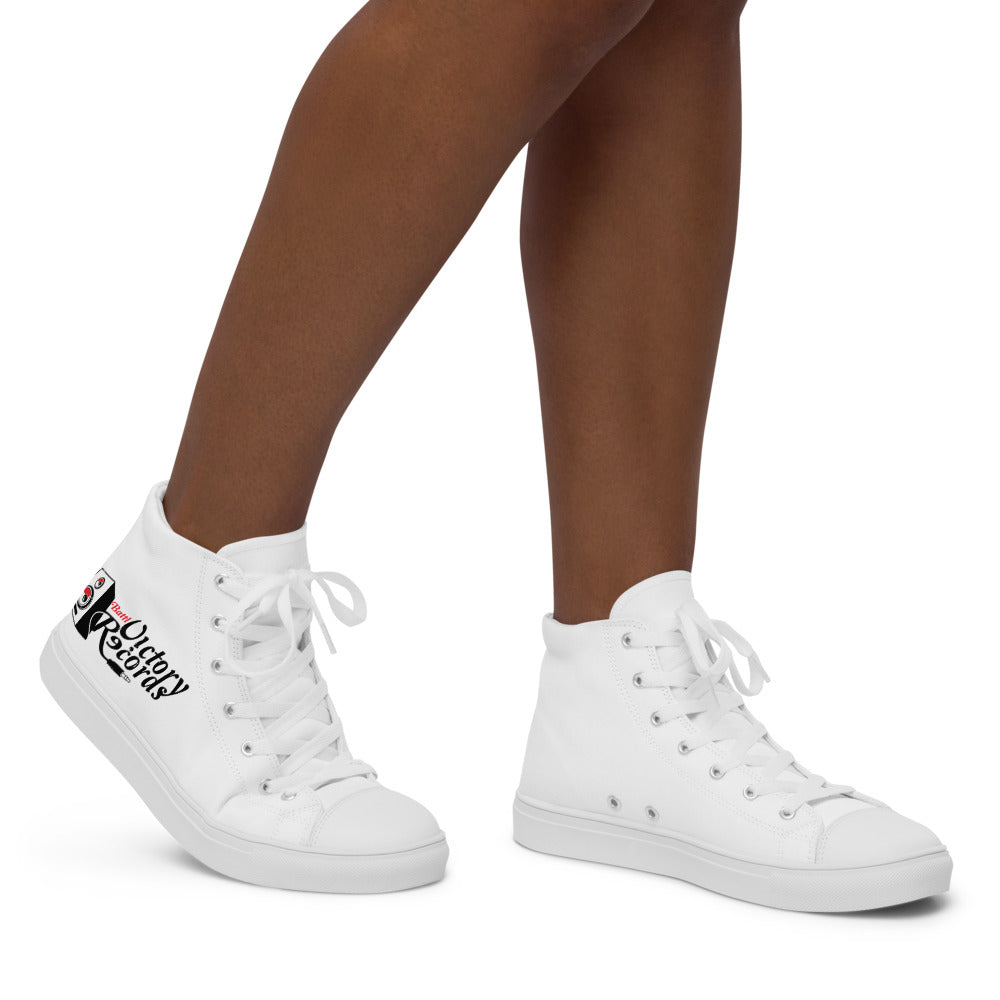 Battl Victory Records - Women’s high top canvas shoes (white)