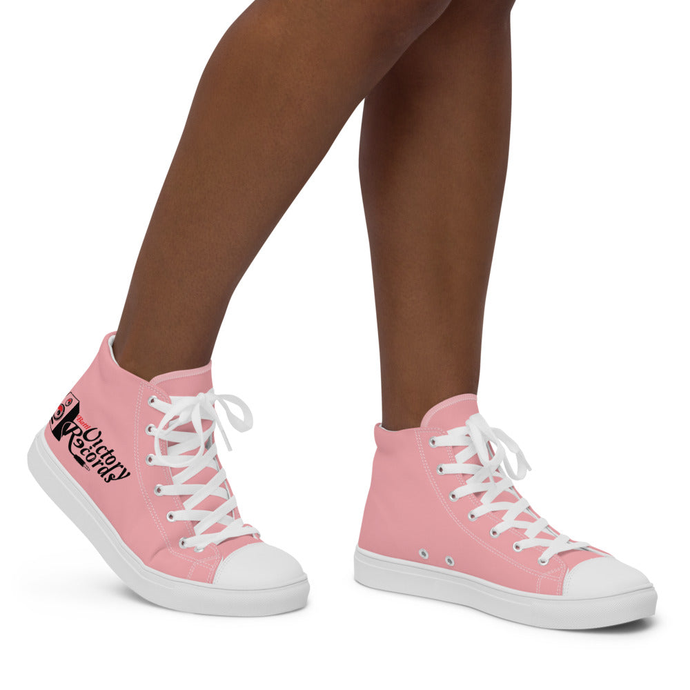 Battl Victory Records - Women’s high top canvas shoes (light pink)